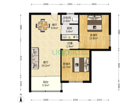 新城5号区电大宿舍 2室2厅1卫 75平方