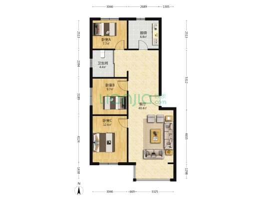 弘泽国际 3室1厅1卫 99平方