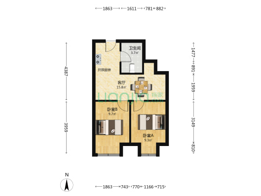 罗缦广场 2室1厅1卫 62平方