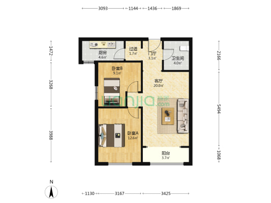 馨园丽景 2室1厅1卫 80平方