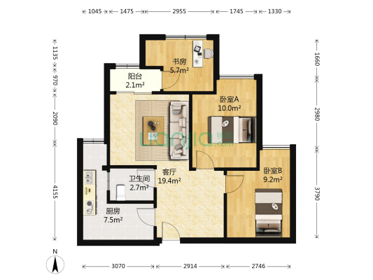 蓝桂雅苑 3室1厅1卫 66平方