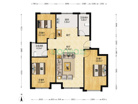 浞河九号 3室1厅2卫 121平方