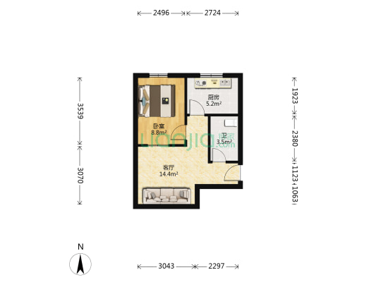 电子大厦宿舍 1室1厅1卫 43平方