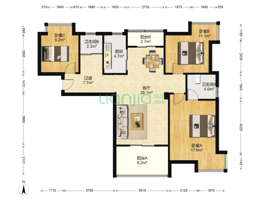武昌城市公园 3室1厅2卫 114平方
