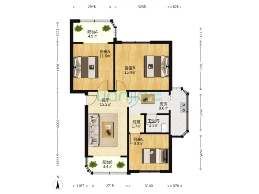 建华南巷9号院 3室1厅1卫 83平方