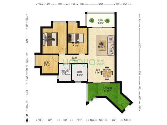 君华香柏广场 3室2厅1卫 91平方