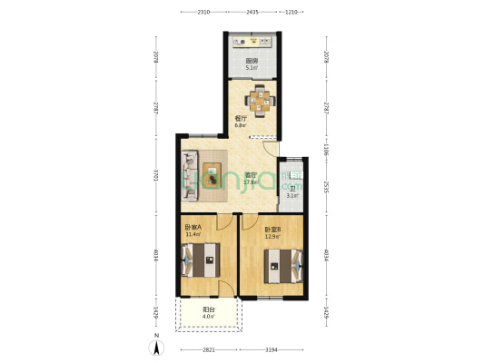 金垱新村 2室2厅1卫 81平方