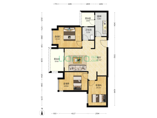 重庆融创文旅城御栖 3室1厅1卫 98平方