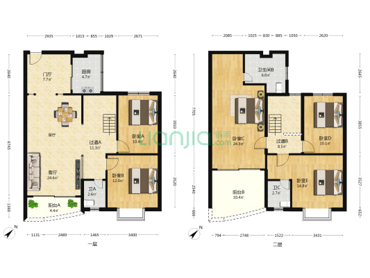 东桂园一期 5室1厅3卫 170平方