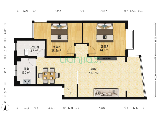 书香雅舍 2室1厅1卫 88平方