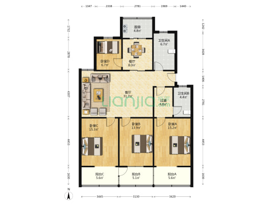中阳嘉园 4室2厅2卫 147平方