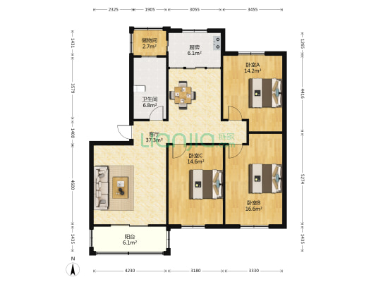 文景花园 3室1厅1卫 137平方