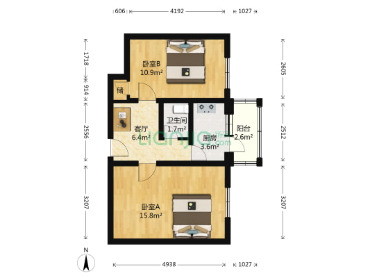 月坛南街2号院 2室1厅1卫 52平方
