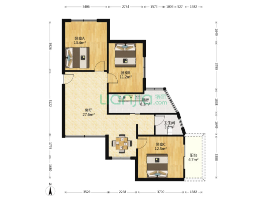西北街43号院 3室1厅1卫 92平方