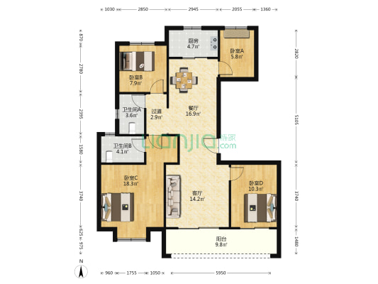 悦峰府 4室2厅2卫 129平方