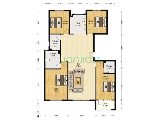 枫丹壹号院 4室1厅3卫 185平方