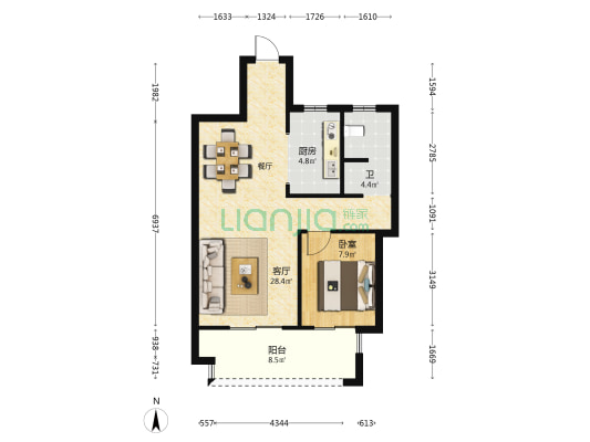 鄂州吾悦广场二期 1室1厅1卫 72平方