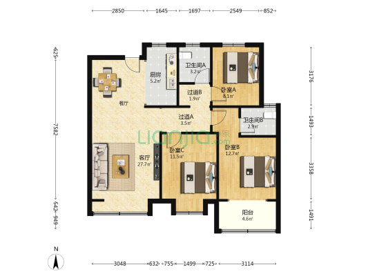 柳泉悦府 3室1厅2卫 110平方