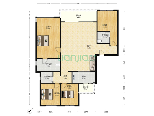 德商碧云天玺 4室1厅3卫 170平方