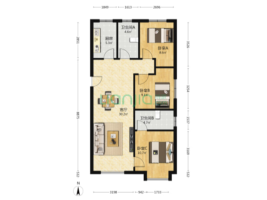 远洋春风与山水 3室1厅2卫 113平方