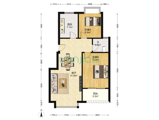金龙苑 2室1厅1卫 89平方