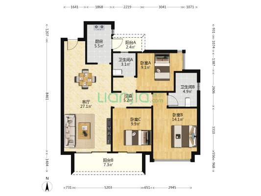 新希望旭辉锦官天樾 3室1厅2卫 111平方