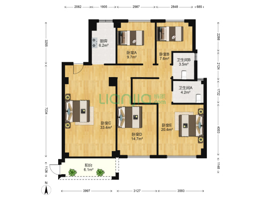 山根花苑 5室0厅2卫 153平方