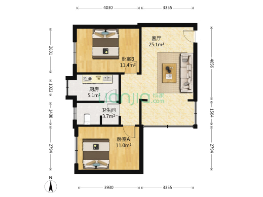 芳草东街53号 2室1厅1卫 65平方
