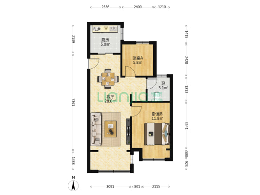 悦隆花苑 2室1厅1卫 84平方