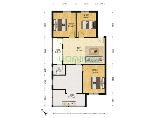 桂林老干部休养所小区 3室1厅1卫 99平方