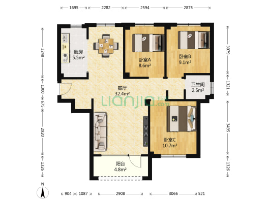 远洲国际城三期 3室1厅1卫 98平方