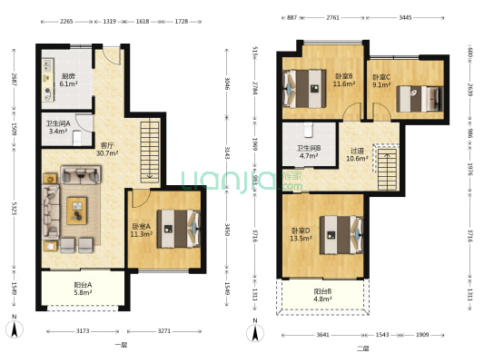 大东城二期 4室1厅2卫 86平方