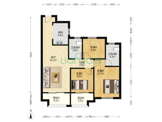 中骏汇景城 3室1厅2卫 95平方