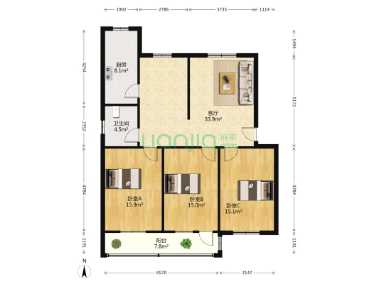 大成公司北家属院 3室1厅1卫 118平方
