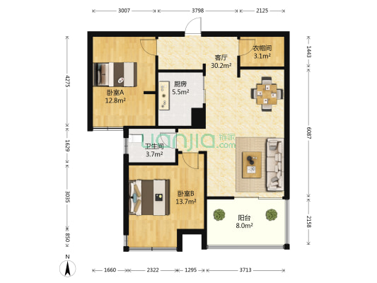 梦琴湾 2室1厅1卫 89平方
