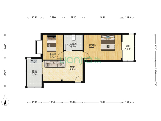青年路60号 2室1厅1卫 56平方