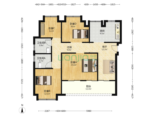 皇庭丹郡(连江县) 4室1厅2卫 115平方