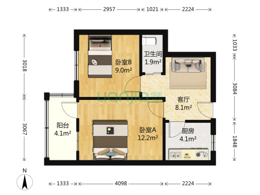 环城北路122号 2室1厅1卫 49平方