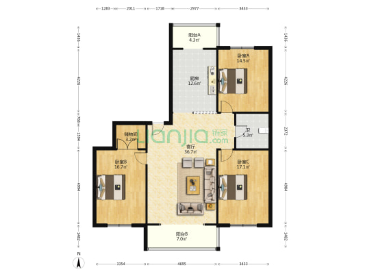 博海大厦 3室1厅1卫 175平方
