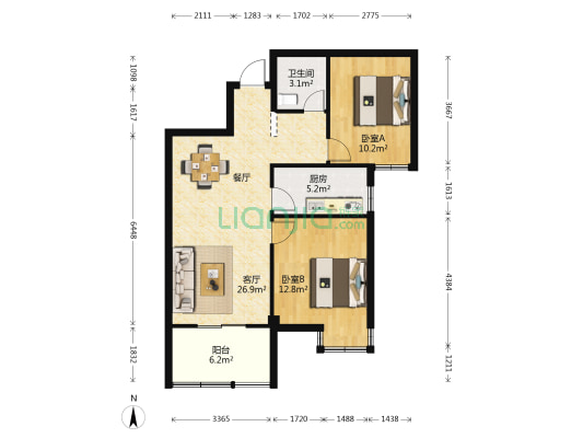 西园雅居东区 2室1厅1卫 81平方