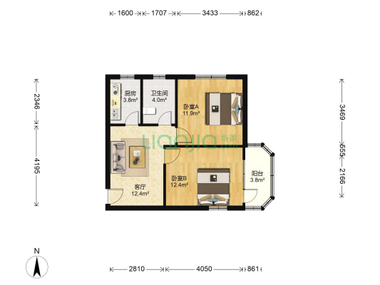 真光新村第二小区 2室1厅1卫 59平方