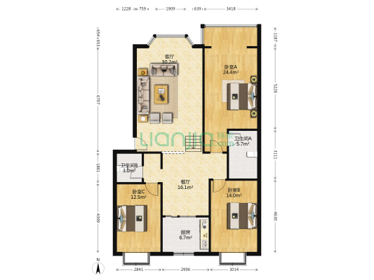 千禧华庭 3室2厅2卫 133平方