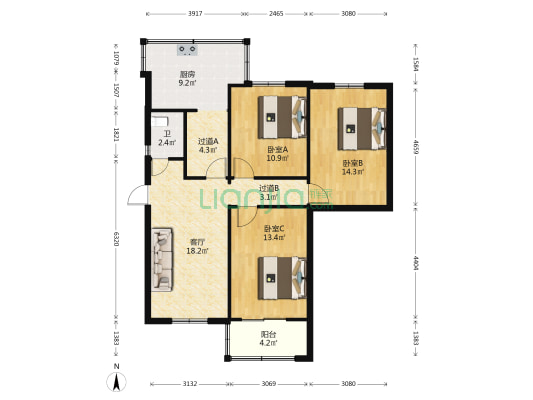 天明路4号 3室1厅1卫 89平方