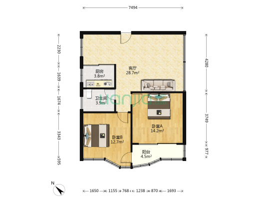 南油花园 2室1厅1卫 80平方