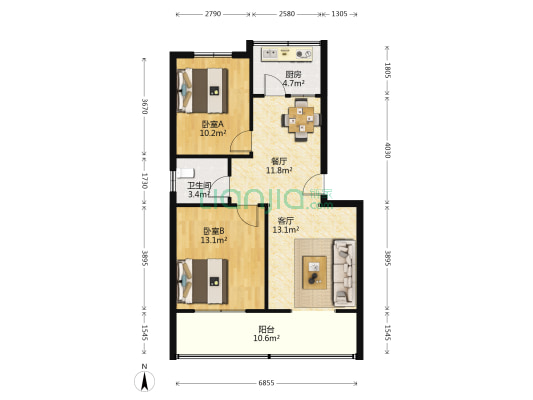 种鸡厂宿舍 2室2厅1卫 84平方