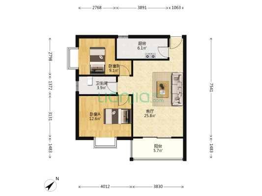 馨都雅园 2室1厅1卫 88平方