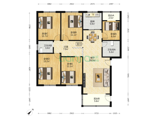 国税宿舍红建路 5室1厅2卫 134平方