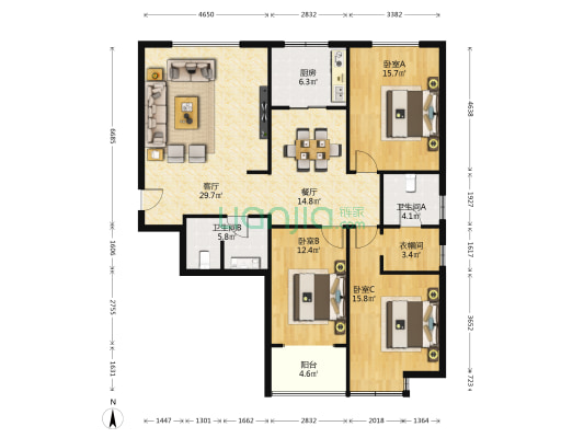 城市米兰小区 3室2厅2卫 166平方