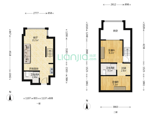 龙盛城市之光 2室1厅2卫 39平方