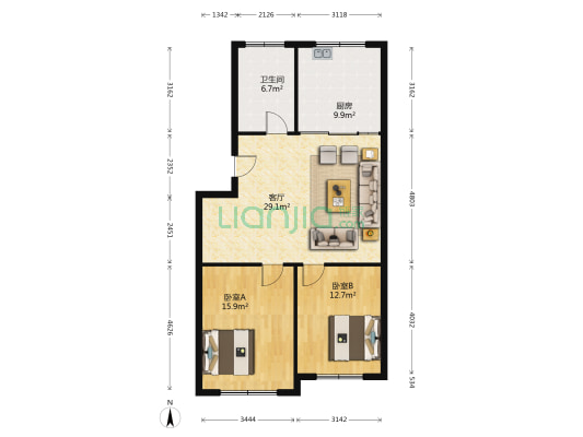 和平六区 2室1厅1卫 90平方